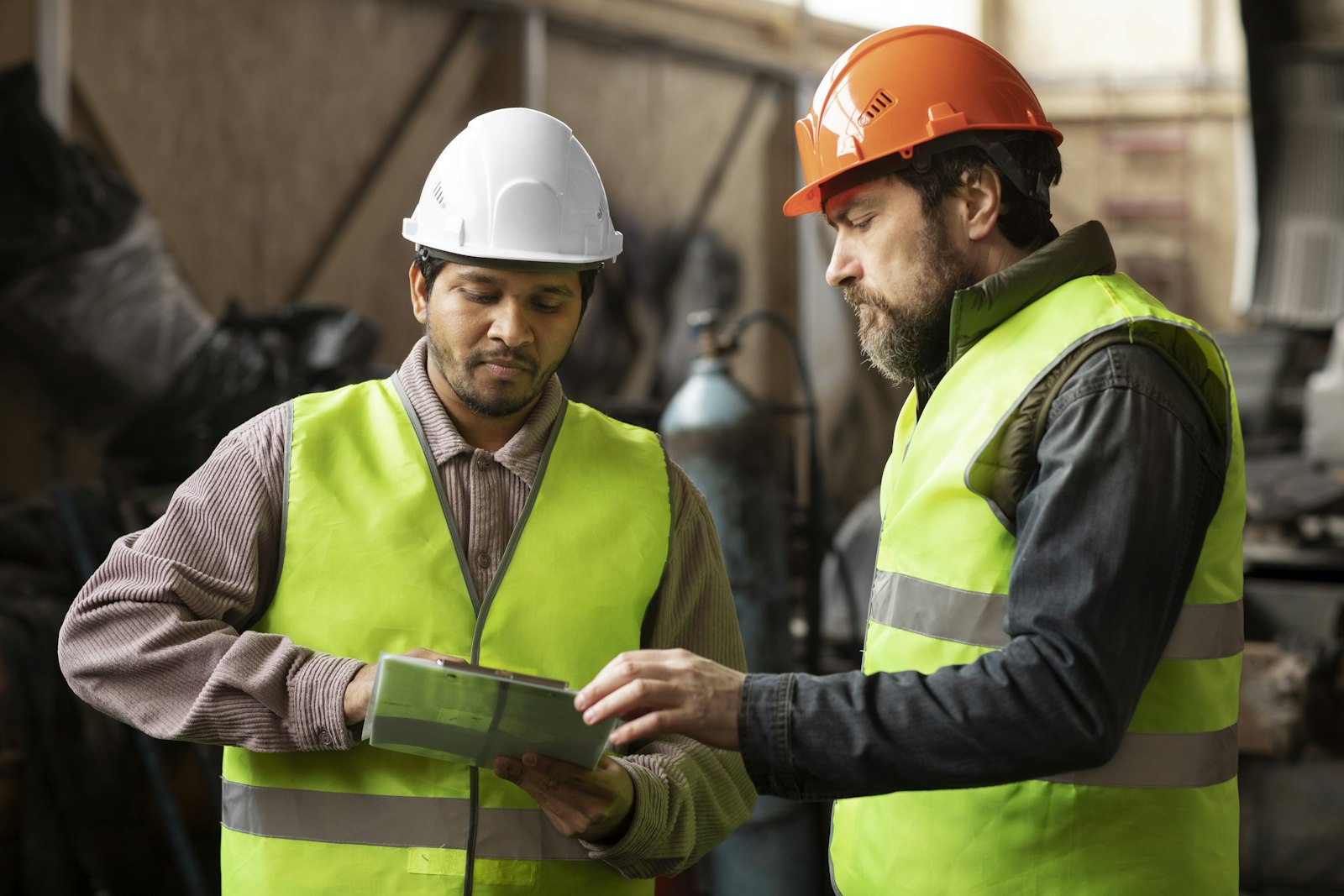 Assessor reviewing a worker's competency record